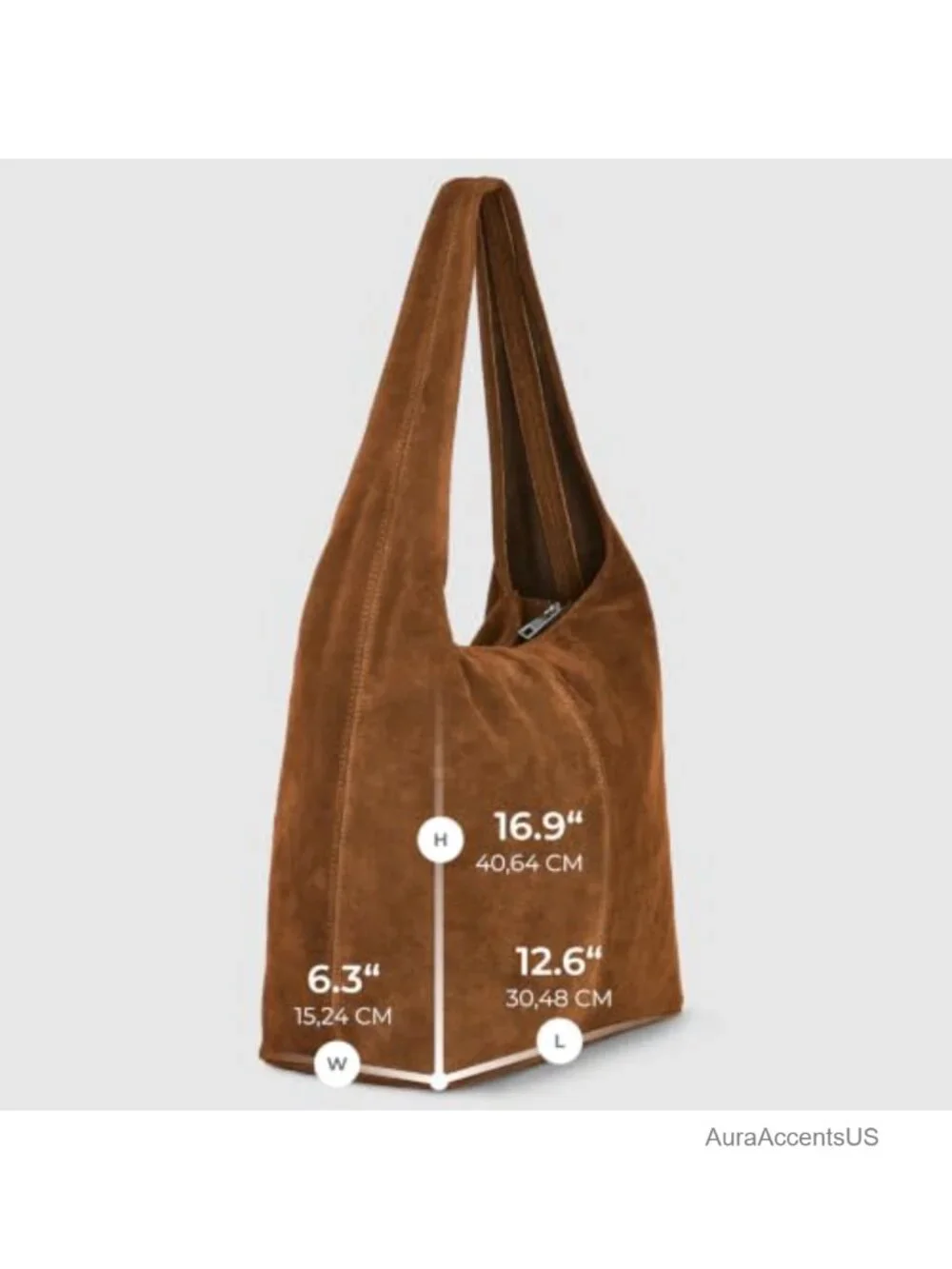 Genuine Suede Hobo Bag Women Zipper Shoulder Strap Soft Slouchy Purse